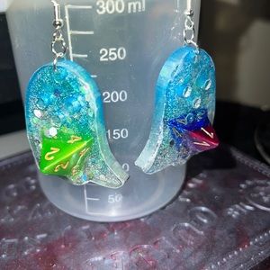 Blue/grey ghost reisn 4 side die earrings